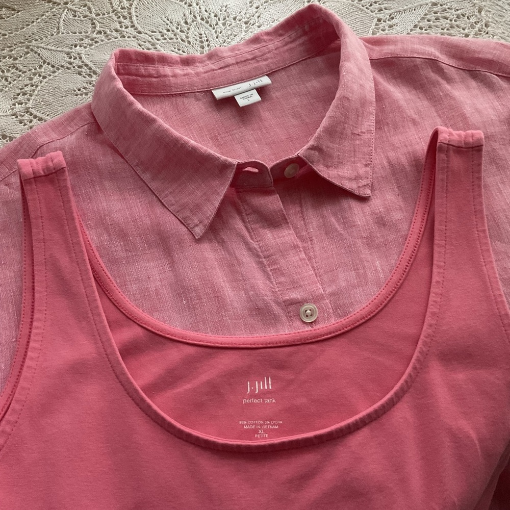 J. Jill linen combo ⭐️ combo tank and button up shirt ⭐️ pink ⭐️ size L - Picture 6 of 8